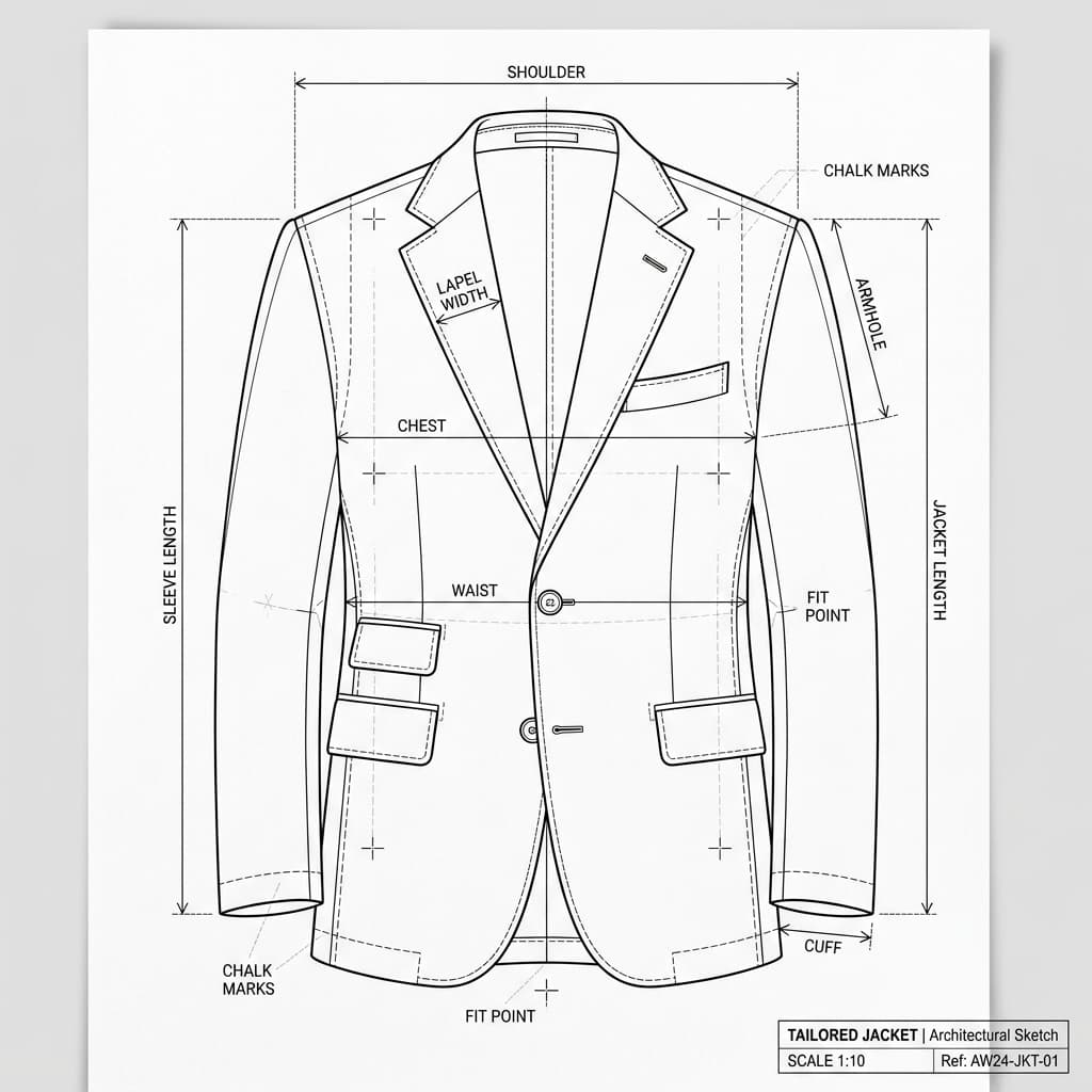 Suit jacket technical sketch layout
